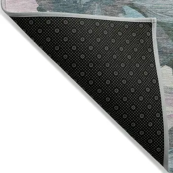 9' X 12' Teal Blue And Aqua Floral Washable Indoor Outdoor Area Rug