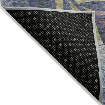 10' X 14' Denim Blue And Blush Floral Washable Indoor Outdoor Area Rug