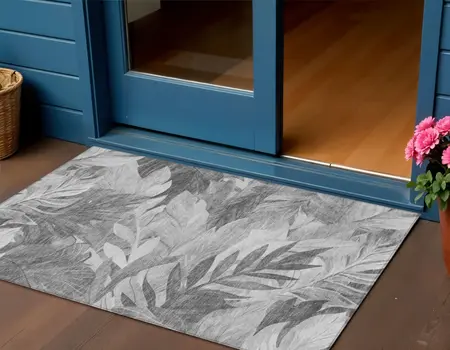 3' X 5' Gray And Silver Floral Washable Indoor Outdoor Area Rug