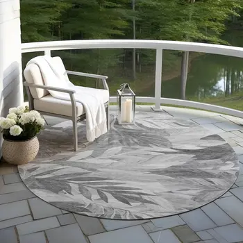 8' Gray And Silver Round Floral Washable Indoor Outdoor Area Rug