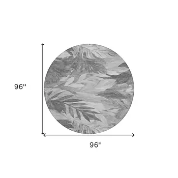 8' Gray And Silver Round Floral Washable Indoor Outdoor Area Rug