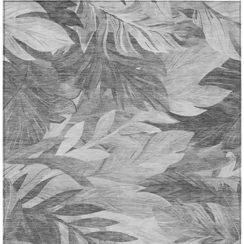 9' X 12' Gray And Silver Floral Washable Indoor Outdoor Area Rug