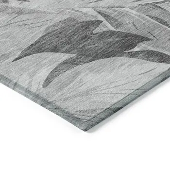 9' X 12' Gray And Silver Floral Washable Indoor Outdoor Area Rug
