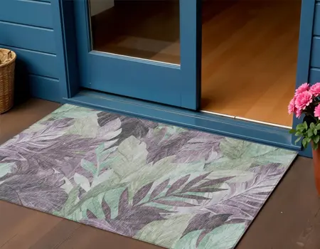 3' X 5' Lavender And Lilac Floral Washable Indoor Outdoor Area Rug
