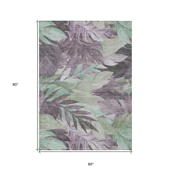 5' X 8' Lavender And Lilac Floral Washable Indoor Outdoor Area Rug