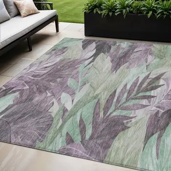 5' X 8' Lavender And Lilac Floral Washable Indoor Outdoor Area Rug
