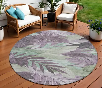 8' Lavender And Lilac Round Floral Washable Indoor Outdoor Area Rug
