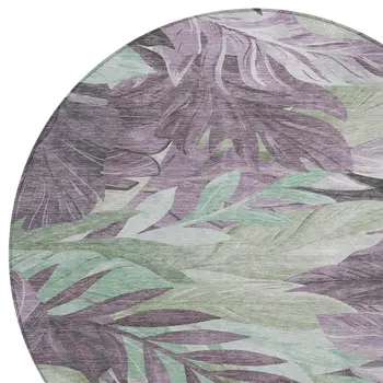 8' Lavender And Lilac Round Floral Washable Indoor Outdoor Area Rug