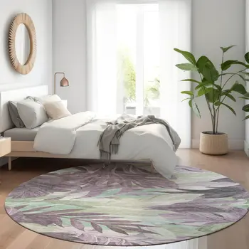 8' Lavender And Lilac Round Floral Washable Indoor Outdoor Area Rug