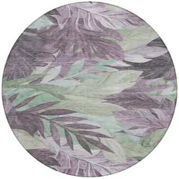 8' Lavender And Lilac Round Floral Washable Indoor Outdoor Area Rug