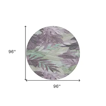 8' Lavender And Lilac Round Floral Washable Indoor Outdoor Area Rug