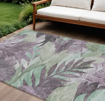 10' X 14' Lavender And Lilac Floral Washable Indoor Outdoor Area Rug