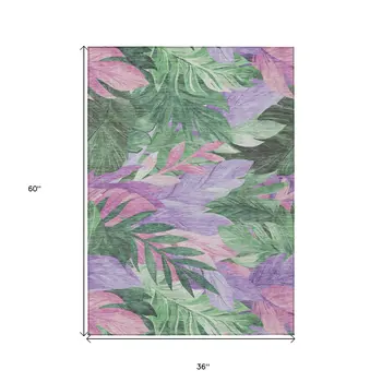 3' X 5' Sage And Mint Green Floral Washable Indoor Outdoor Area Rug