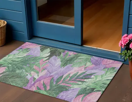 3' X 5' Sage And Mint Green Floral Washable Indoor Outdoor Area Rug