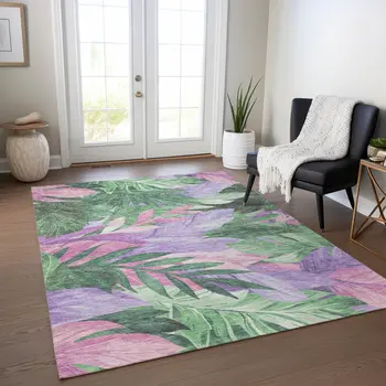 3' X 5' Sage And Mint Green Floral Washable Indoor Outdoor Area Rug
