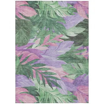 5' X 8' Sage And Mint Green Floral Washable Indoor Outdoor Area Rug