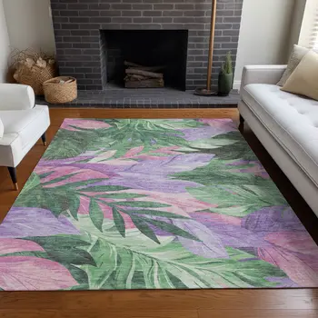 5' X 8' Sage And Mint Green Floral Washable Indoor Outdoor Area Rug