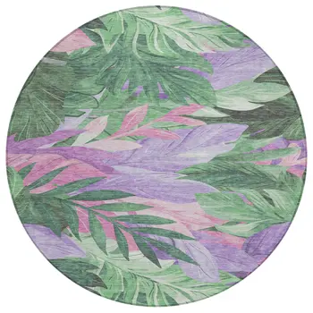 8' Sage And Mint Green Round Floral Washable Indoor Outdoor Area Rug