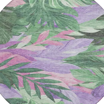 8' Sage And Mint Green Round Floral Washable Indoor Outdoor Area Rug
