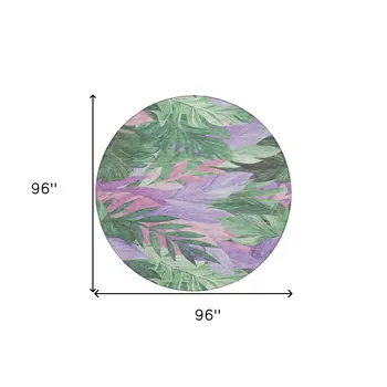 8' Sage And Mint Green Round Floral Washable Indoor Outdoor Area Rug