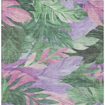 9' X 12' Sage And Mint Green Floral Washable Indoor Outdoor Area Rug