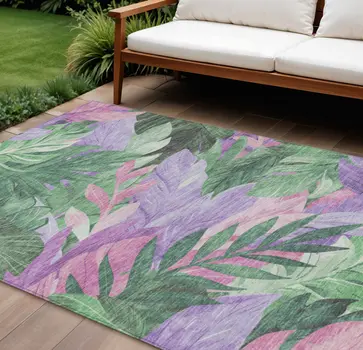 10' X 14' Sage And Mint Green Floral Washable Indoor Outdoor Area Rug