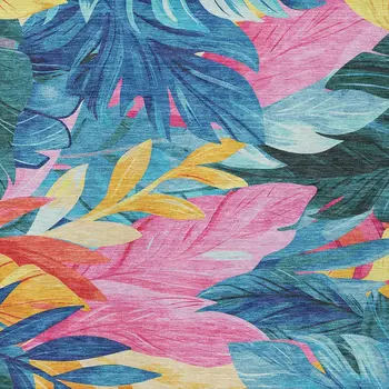 3' X 5' Sky Blue And Pink Floral Washable Indoor Outdoor Area Rug