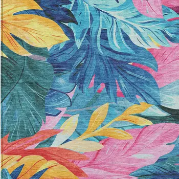 5' X 8' Sky Blue And Pink Floral Washable Indoor Outdoor Area Rug