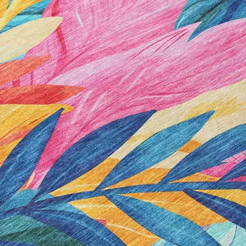 9' X 12' Sky Blue And Pink Floral Washable Indoor Outdoor Area Rug
