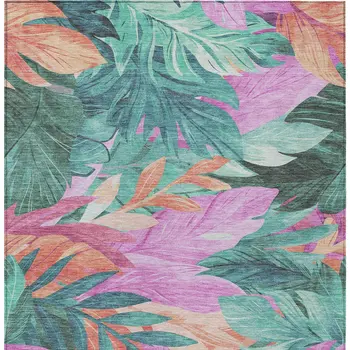 3' X 5' Teal Blue And Aqua Floral Washable Indoor Outdoor Area Rug