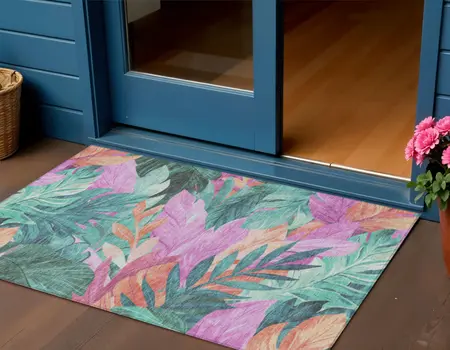 3' X 5' Teal Blue And Aqua Floral Washable Indoor Outdoor Area Rug