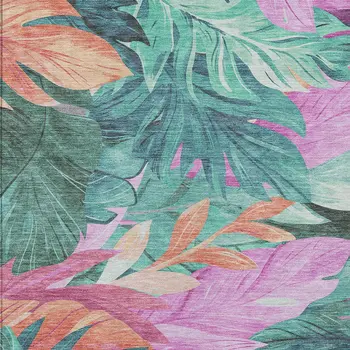 3' X 5' Teal Blue And Aqua Floral Washable Indoor Outdoor Area Rug