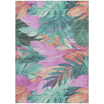 5' X 8' Teal Blue And Aqua Floral Washable Indoor Outdoor Area Rug