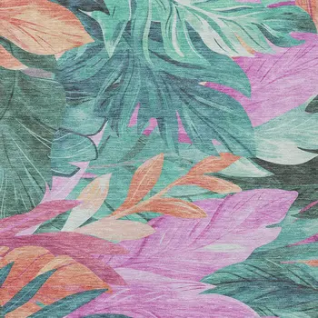 5' X 8' Teal Blue And Aqua Floral Washable Indoor Outdoor Area Rug