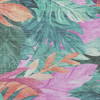 10' X 14' Teal Blue And Aqua Floral Washable Indoor Outdoor Area Rug