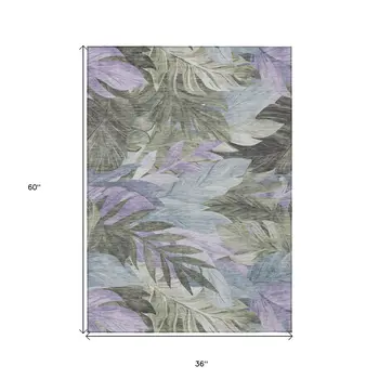 3' X 5' Taupe And Beige Floral Washable Indoor Outdoor Area Rug