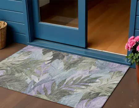 3' X 5' Taupe And Beige Floral Washable Indoor Outdoor Area Rug