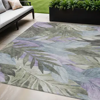5' X 8' Taupe And Beige Floral Washable Indoor Outdoor Area Rug