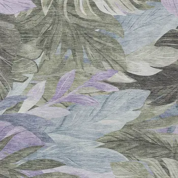 5' X 8' Taupe And Beige Floral Washable Indoor Outdoor Area Rug