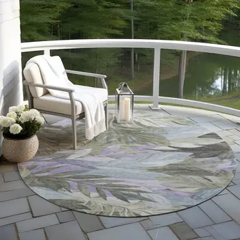 8' Taupe And Beige Round Floral Washable Indoor Outdoor Area Rug
