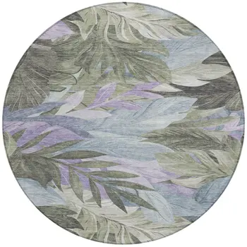 8' Taupe And Beige Round Floral Washable Indoor Outdoor Area Rug