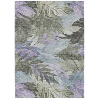 8' X 10' Taupe And Beige Floral Washable Indoor Outdoor Area Rug