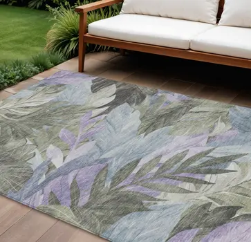 10' X 14' Taupe And Beige Floral Washable Indoor Outdoor Area Rug