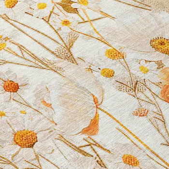 3' X 5' Ivory And Beige Floral Washable Indoor Outdoor Area Rug