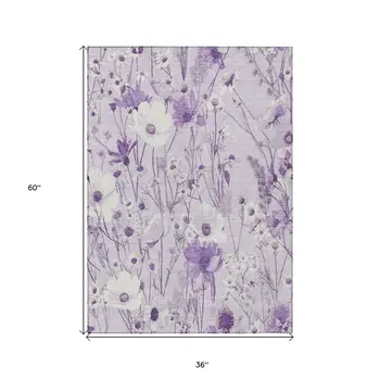 3' X 5' Lavender And Lilac Floral Washable Indoor Outdoor Area Rug