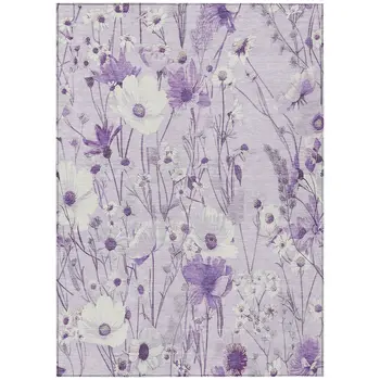5' X 8' Lavender And Lilac Floral Washable Indoor Outdoor Area Rug
