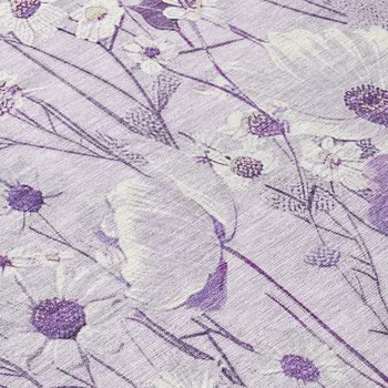 8' Lavender And Lilac Round Floral Washable Indoor Outdoor Area Rug
