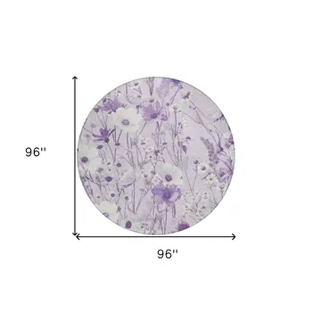 8' Lavender And Lilac Round Floral Washable Indoor Outdoor Area Rug