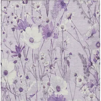 9' X 12' Lavender And Lilac Floral Washable Indoor Outdoor Area Rug