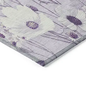 9' X 12' Lavender And Lilac Floral Washable Indoor Outdoor Area Rug